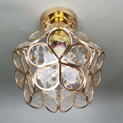 Elegant Flower Ceiling Fixture Gold Finish Shadow Cast