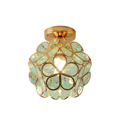Elegant Flower Ceiling Fixture Gold Finish Shadow Cast