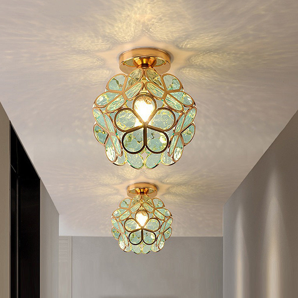 Elegant Flower Ceiling Fixture Gold Finish Shadow Cast