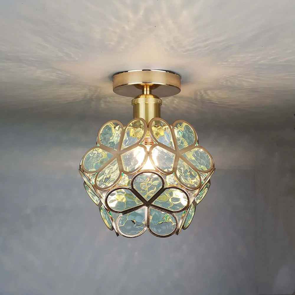 Elegant Flower Ceiling Fixture Gold Finish Shadow Cast