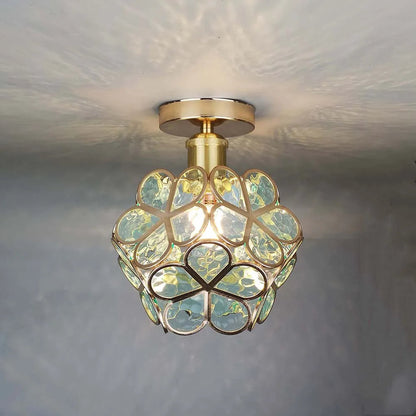 Elegant Flower Ceiling Fixture Gold Finish Shadow Cast