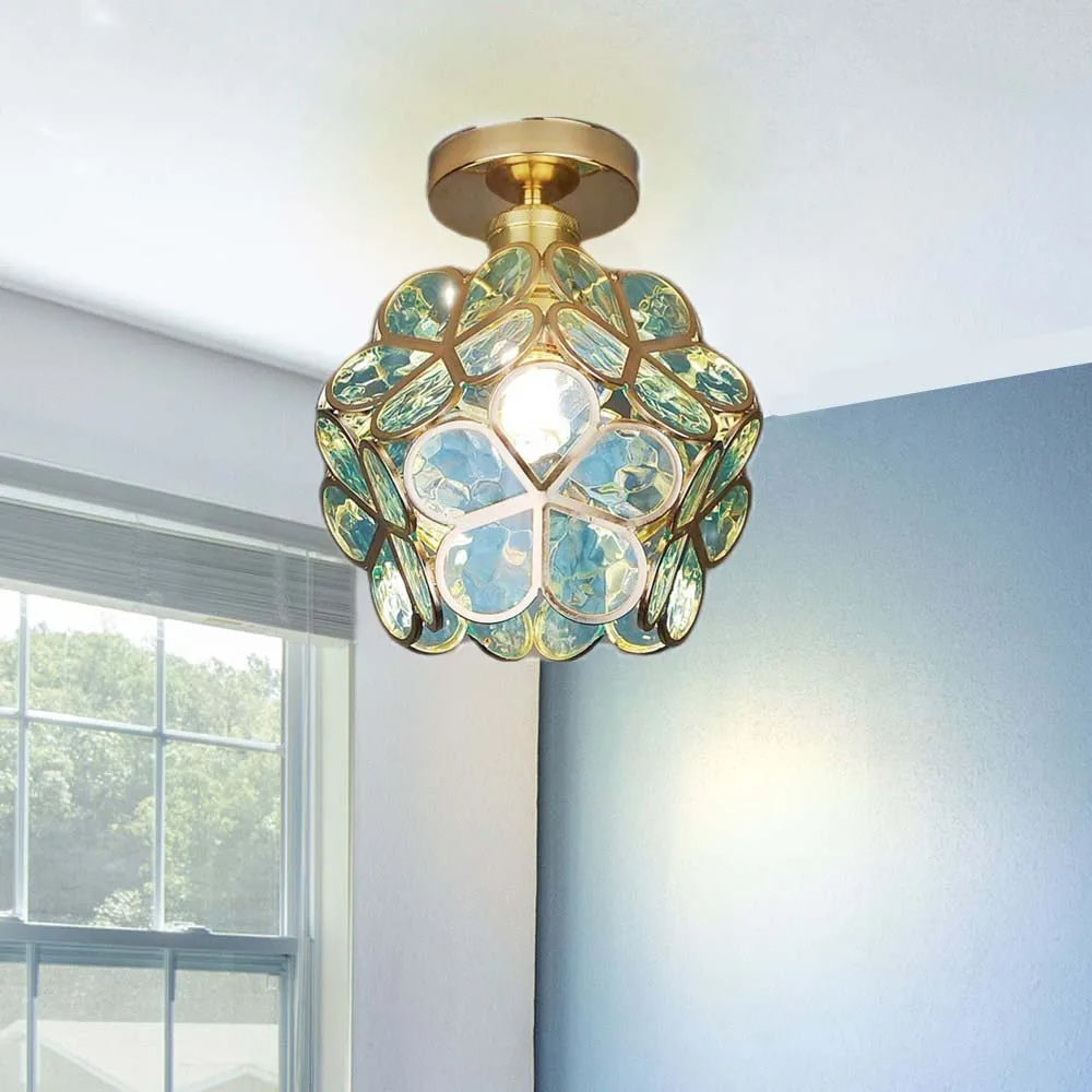 Elegant Flower Ceiling Fixture Gold Finish Shadow Cast