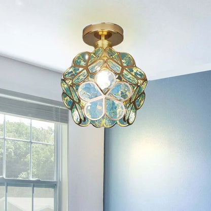 Elegant Flower Ceiling Fixture Gold Finish Shadow Cast