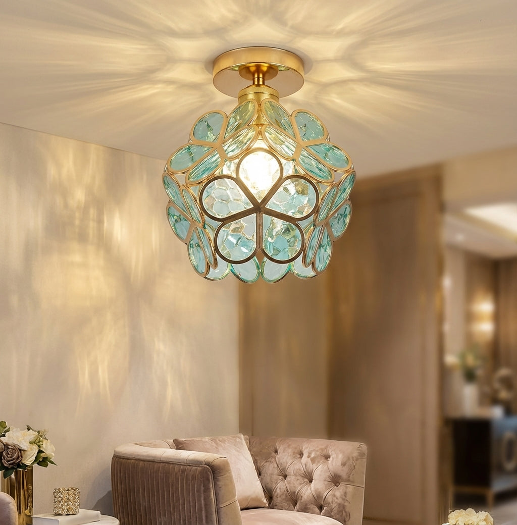 Elegant Flower Ceiling Fixture Gold Finish Shadow Cast