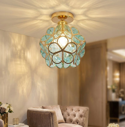 Elegant Flower Ceiling Fixture Gold Finish Shadow Cast
