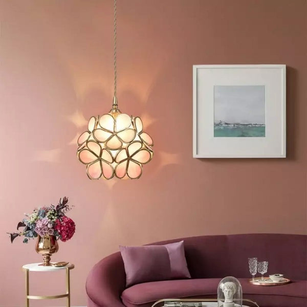 Elegant Glass Flower Ceiling Light Vintage Brass