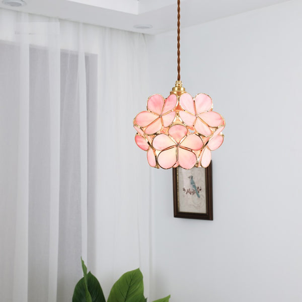 Elegant Glass Flower Ceiling Light Vintage Brass