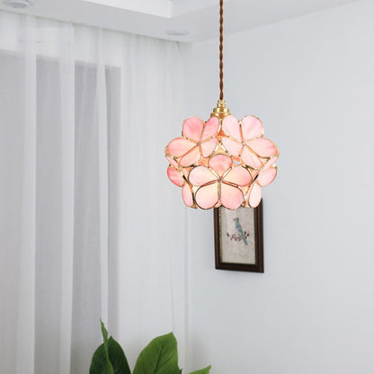 Elegant Glass Flower Ceiling Light Vintage Brass