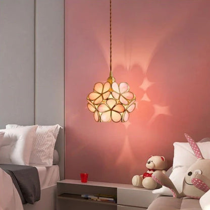 Elegant Glass Flower Ceiling Light Vintage Brass