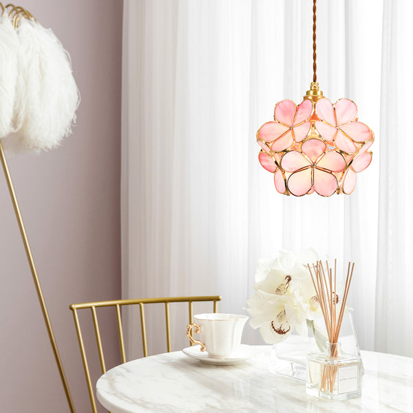 Elegant Glass Flower Ceiling Light Vintage Brass