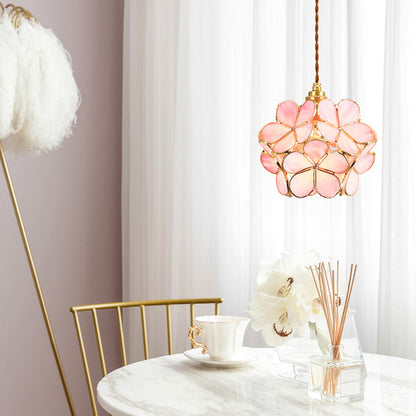 Elegant Glass Flower Ceiling Light Vintage Brass