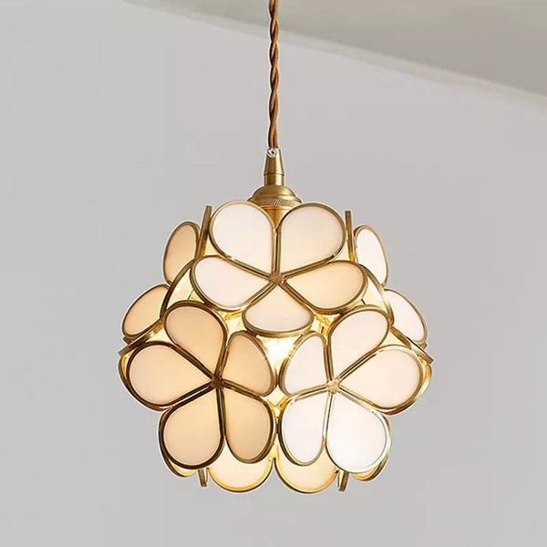 Elegant Glass Flower Ceiling Light Vintage Brass