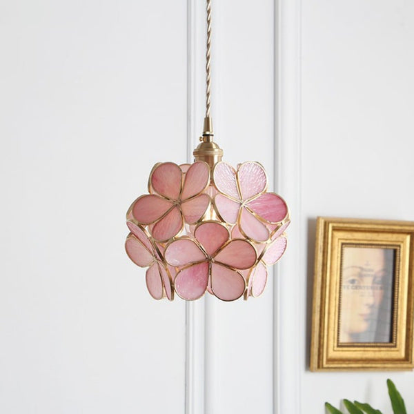 Elegant Glass Flower Ceiling Light Vintage Brass