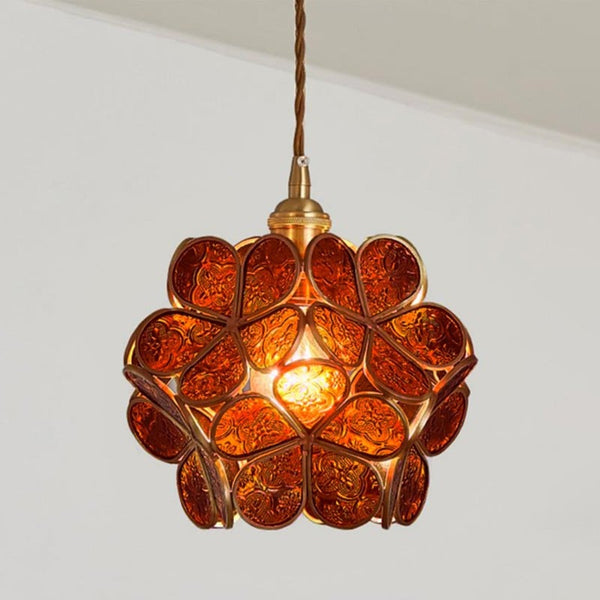 Elegant Glass Flower Ceiling Light Vintage Brass