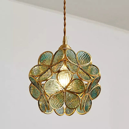 Elegant Glass Flower Ceiling Light Vintage Brass