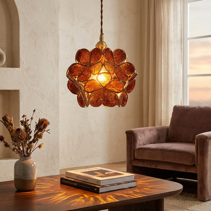 Elegant Glass Flower Ceiling Light Vintage Brass
