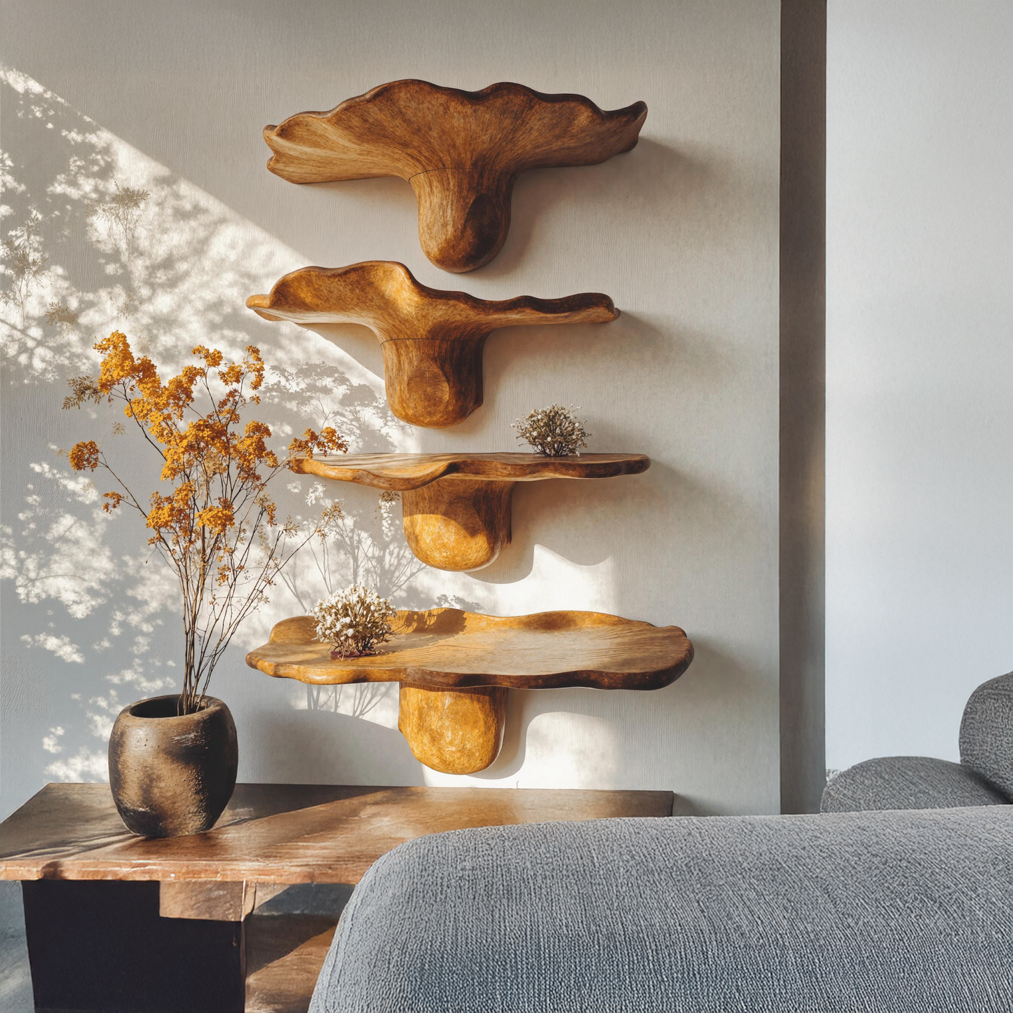 Handcrafted Mushroom Design Wood Shelf For Wall Art SILDTMR013 1