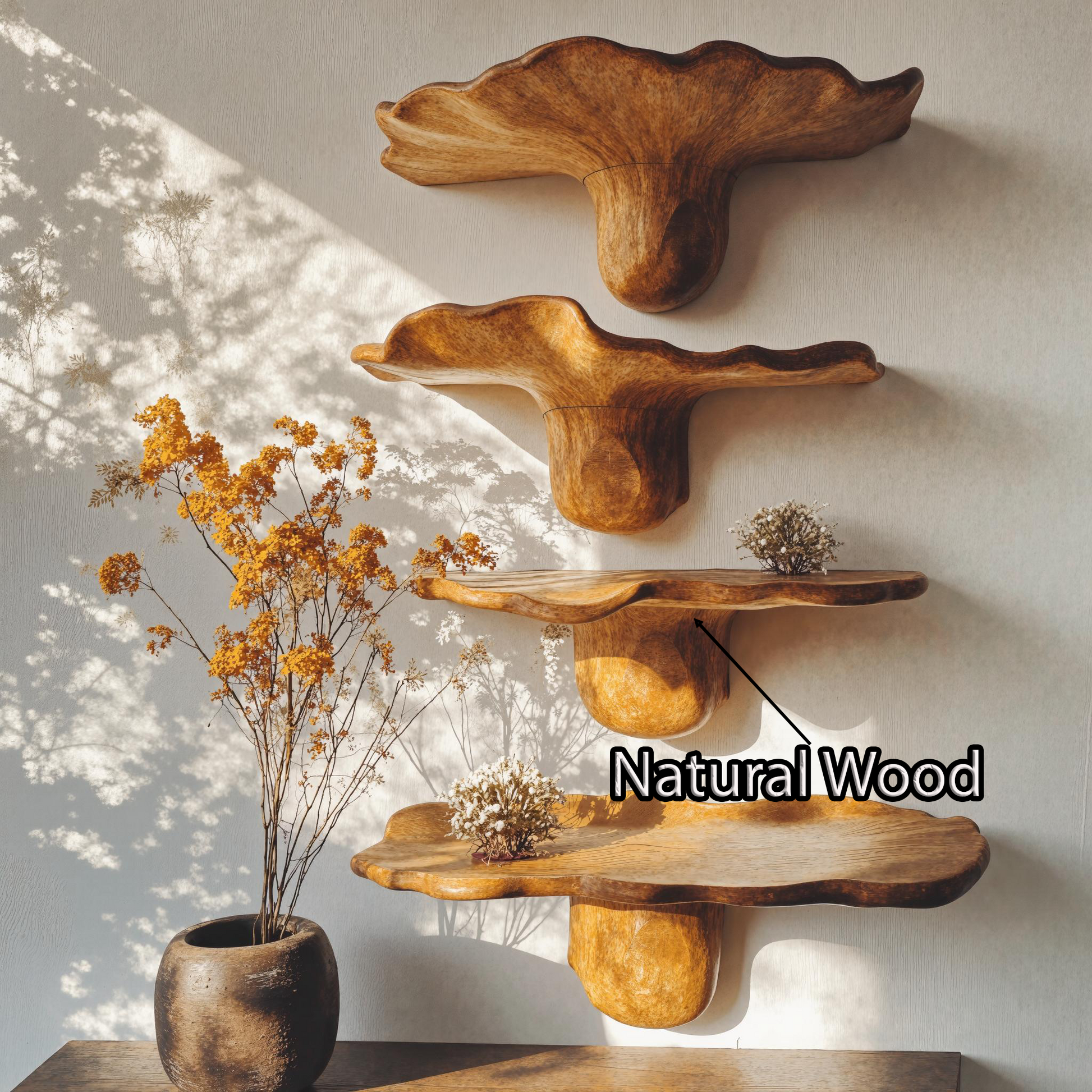 Handcrafted Mushroom Design Wood Shelf For Wall Art SILDTMR013 4