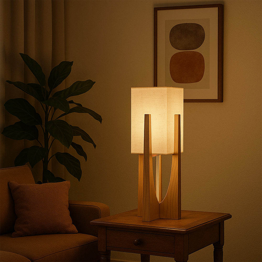 Japandi Wabi Sabi Floor Lamp Fabric & Wood Standing Light
