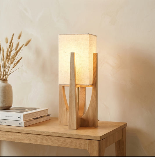 Japandi Wabi Sabi Floor Lamp Fabric & Wood Standing Light