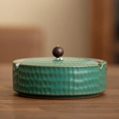 Handmade Retro Ashtray with Wood Lid | Japanese Pottery 9