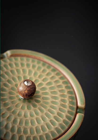 Handmade Retro Ashtray with Wood Lid | Japanese Pottery 3