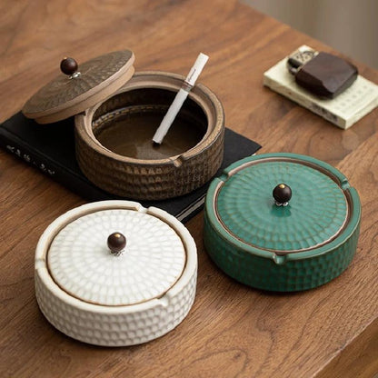 Handmade Retro Ashtray with Wood Lid | Japanese Pottery 8