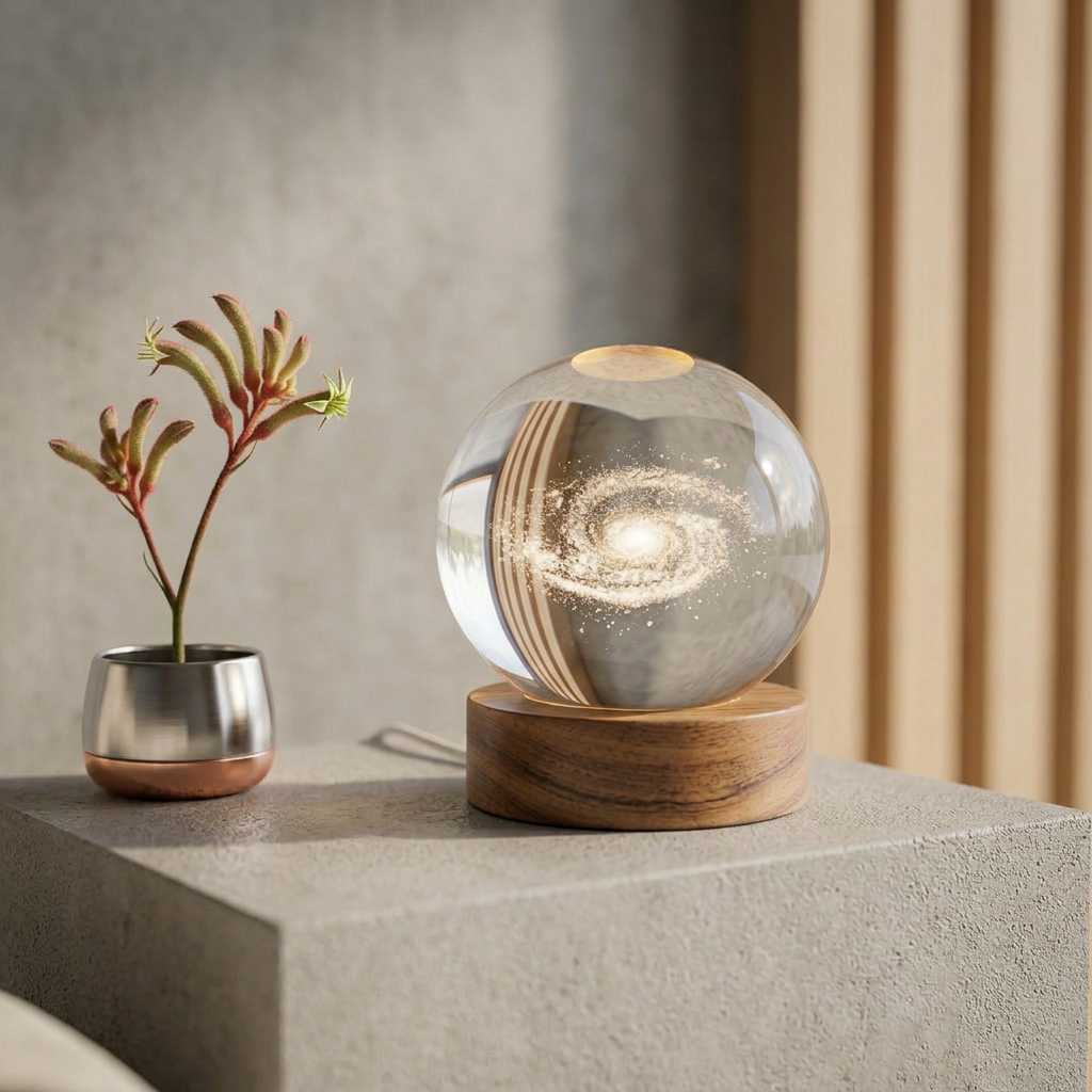 LED Crystal Ball Night Light with Wooden Base
