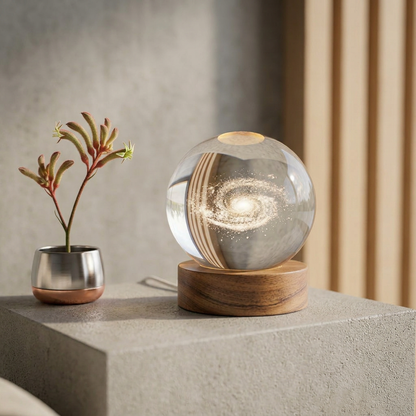 LED Crystal Ball Night Light with Wooden Base