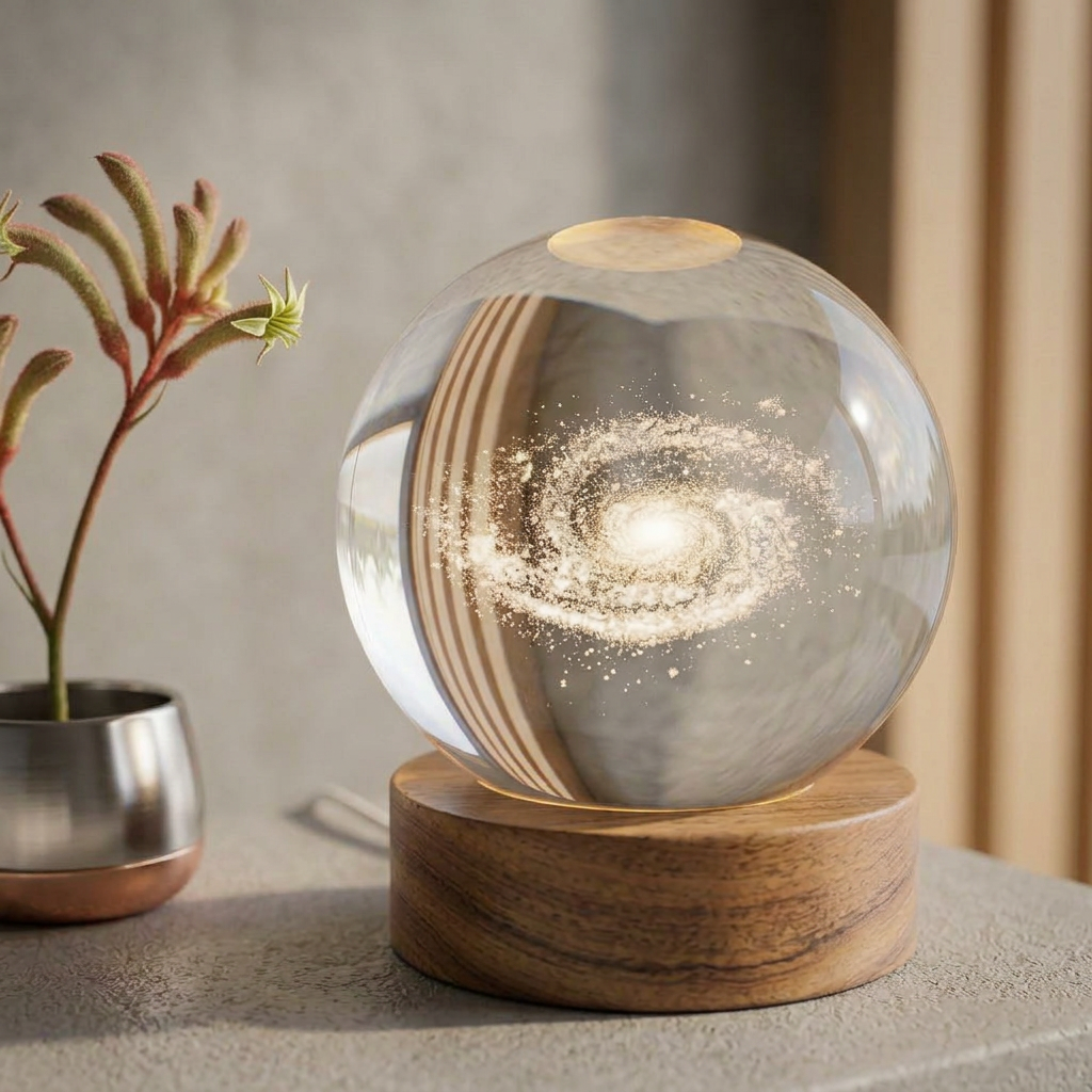LED Crystal Ball Night Light with Wooden Base