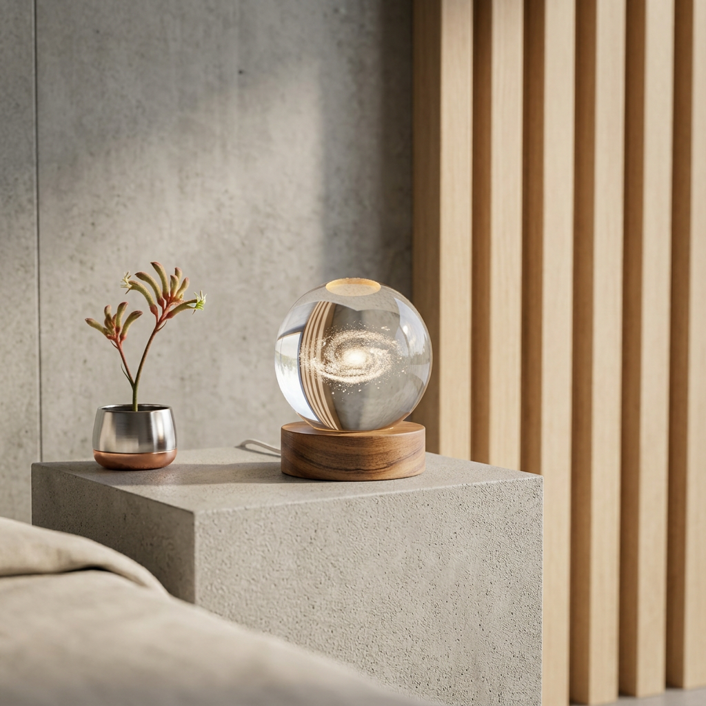 LED Crystal Ball Night Light with Wooden Base