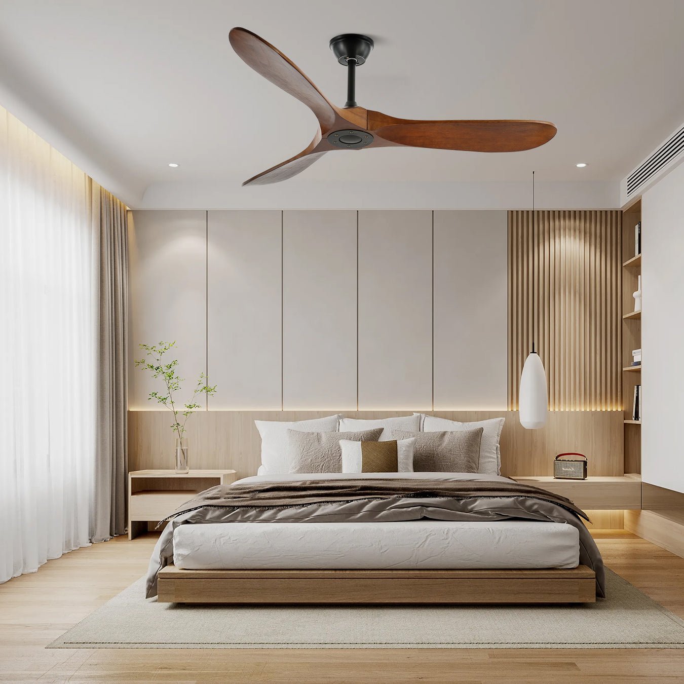 Leno Modern Walnut Wood Ceiling Fan with Remote