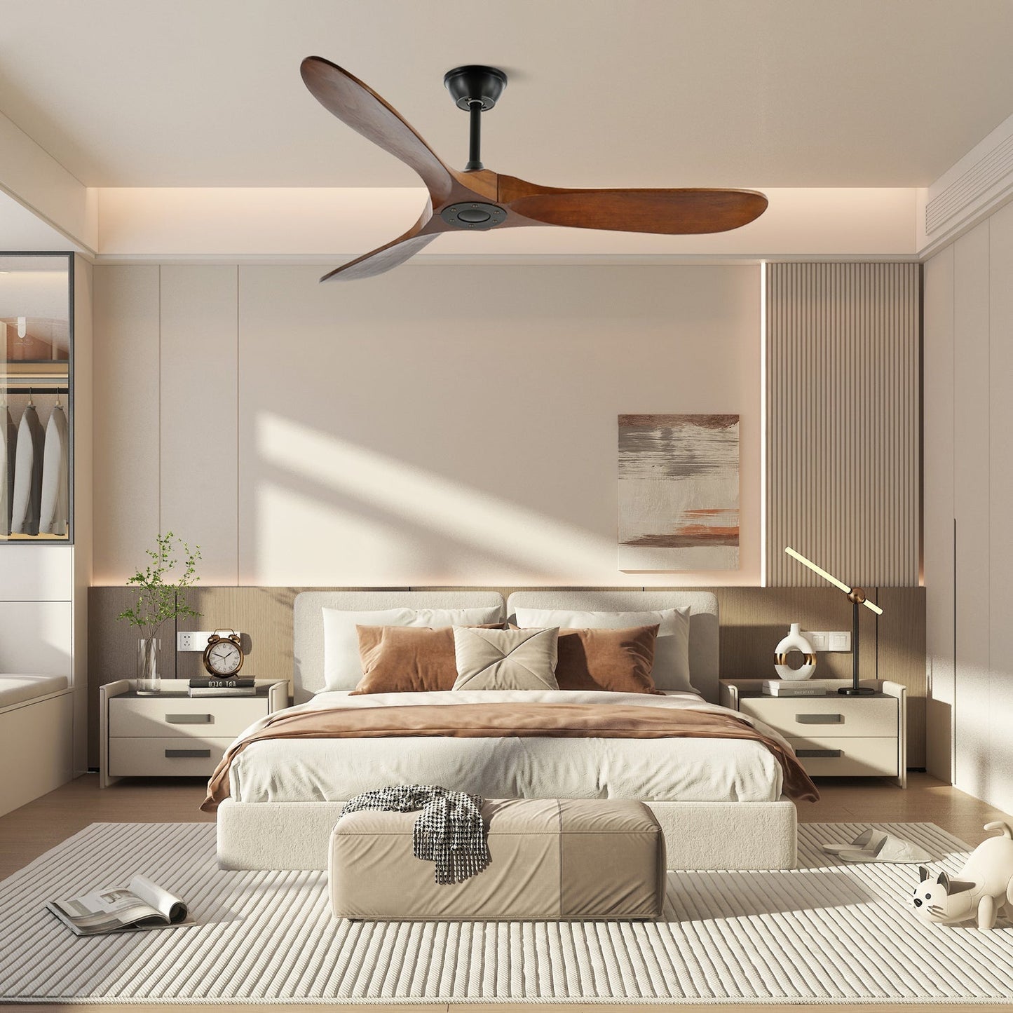 Leno Modern Walnut Wood Ceiling Fan with Remote