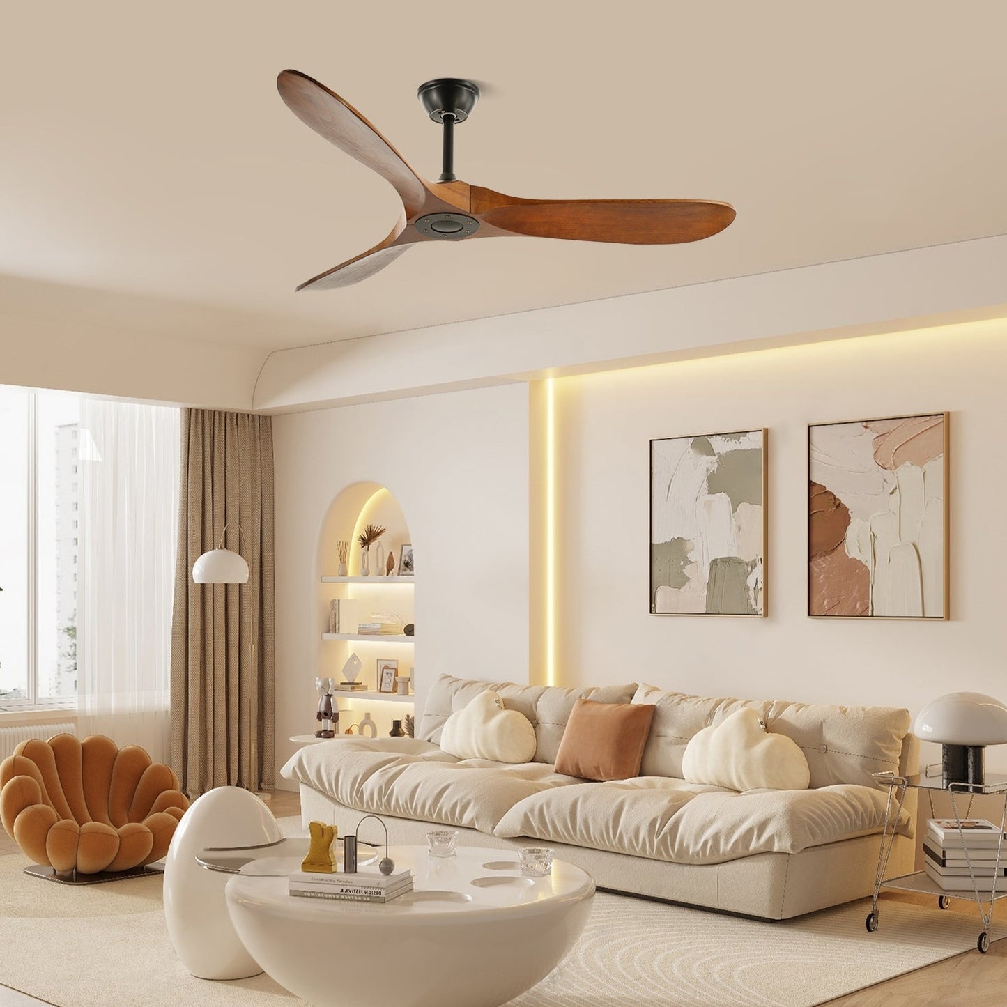 Leno Modern Walnut Wood Ceiling Fan with Remote