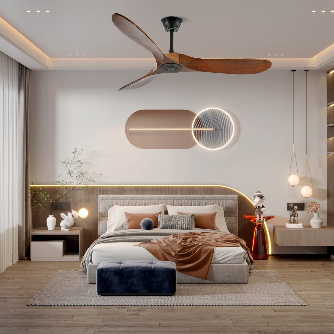 Leno Modern Walnut Wood Ceiling Fan with Remote