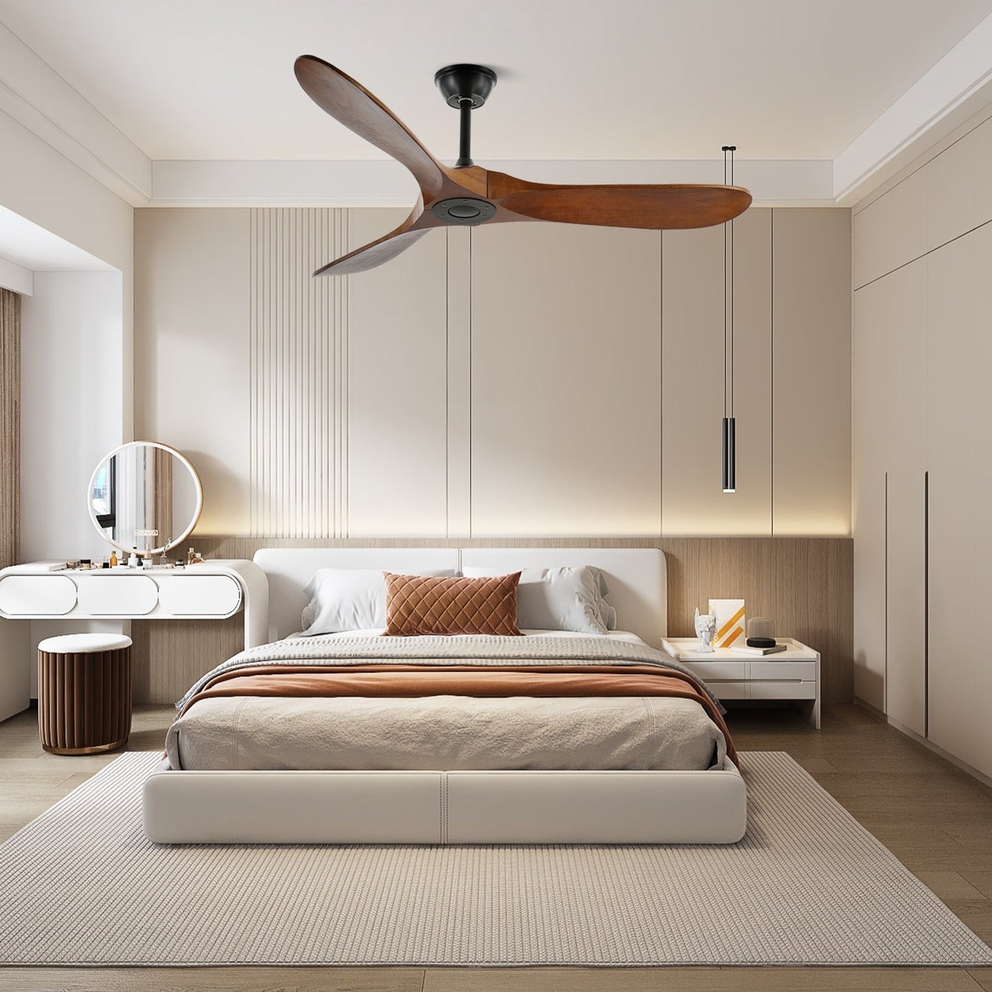 Leno Modern Walnut Wood Ceiling Fan with Remote