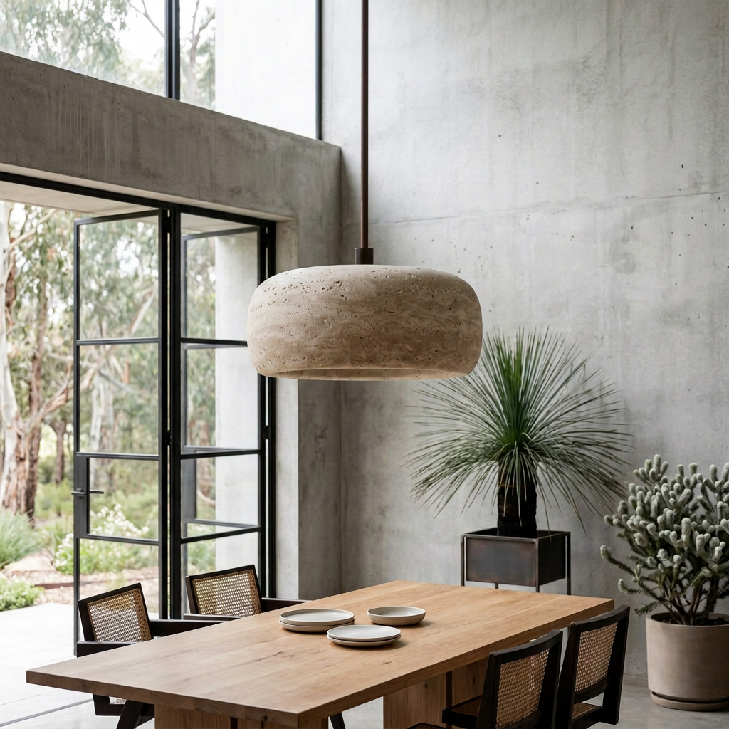 Marbled Stone Drum Pendant Light