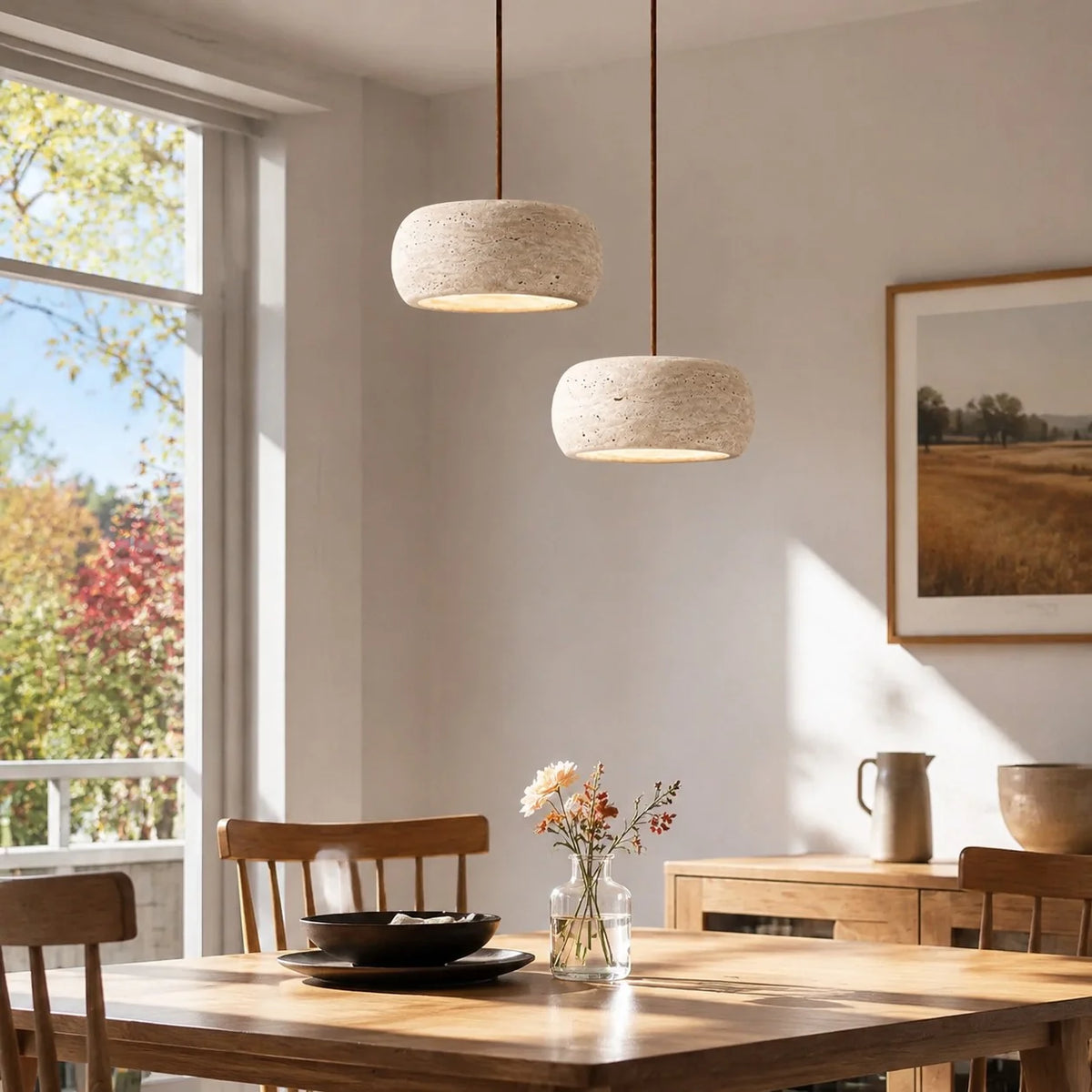 Kairi Natural Travertine Stone Vintage Cream Pendant Light 6