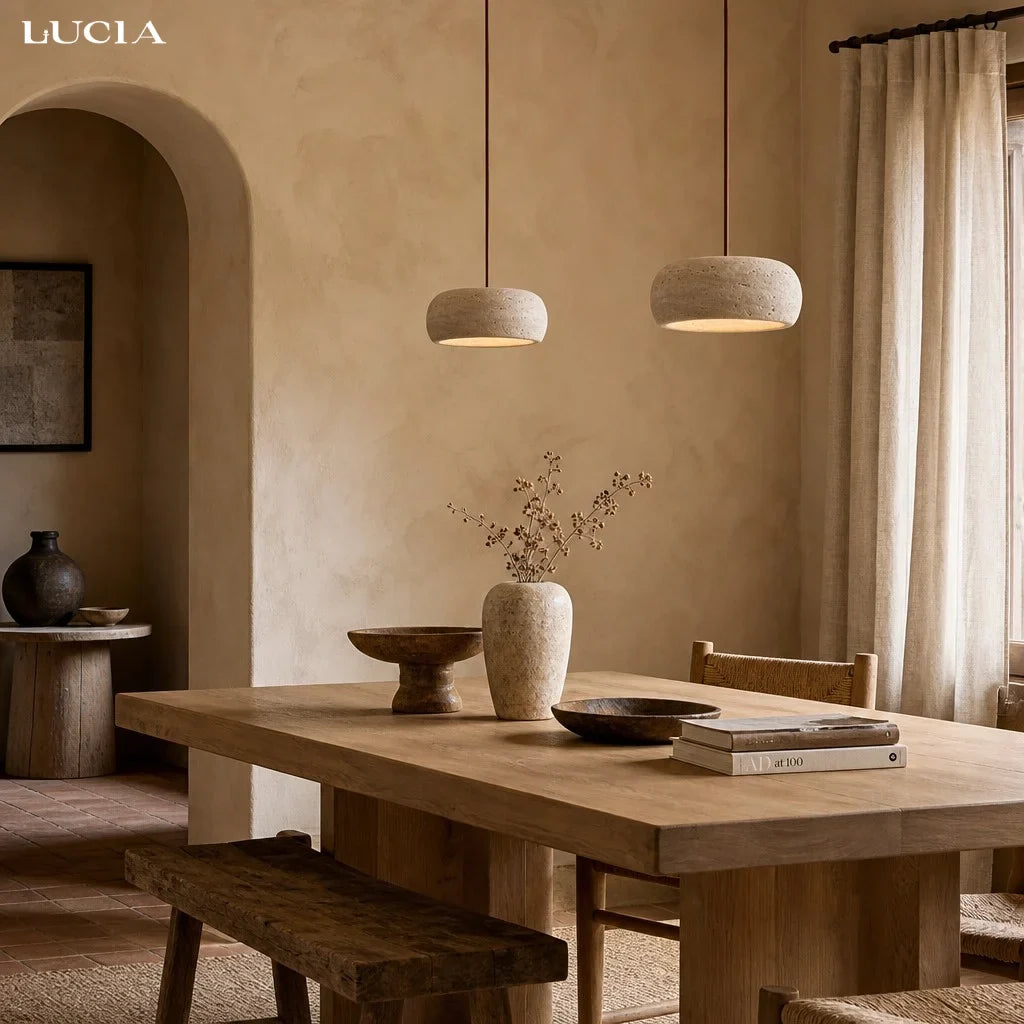 Kairi Natural Travertine Stone Vintage Cream Pendant Light 7