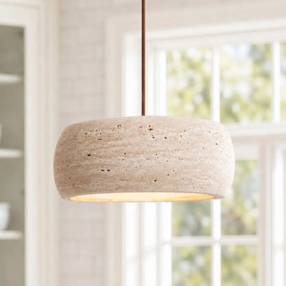 Kairi Natural Travertine Stone Vintage Cream Pendant Light 10
