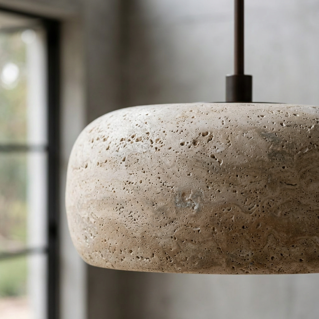 Marbled Stone Drum Pendant Light