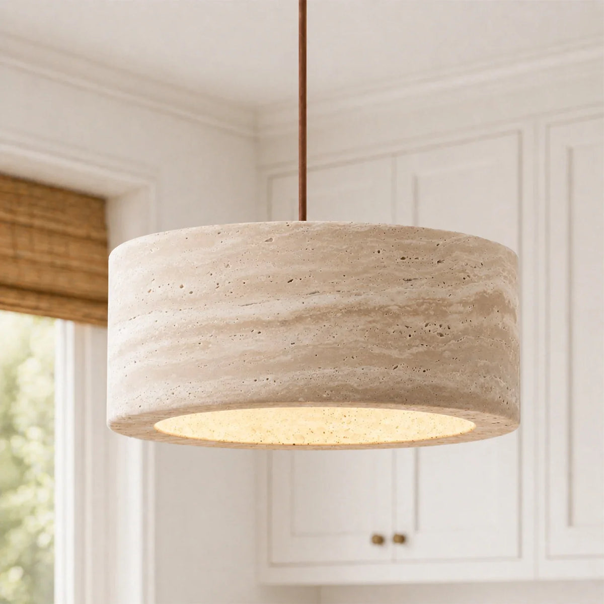 Kairi Natural Travertine Stone Vintage Cream Pendant Light 0