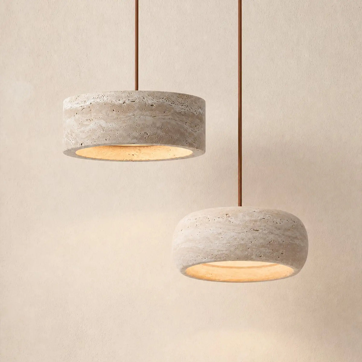Kairi Natural Travertine Stone Vintage Cream Pendant Light 1