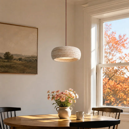Kairi Natural Travertine Stone Vintage Cream Pendant Light 2