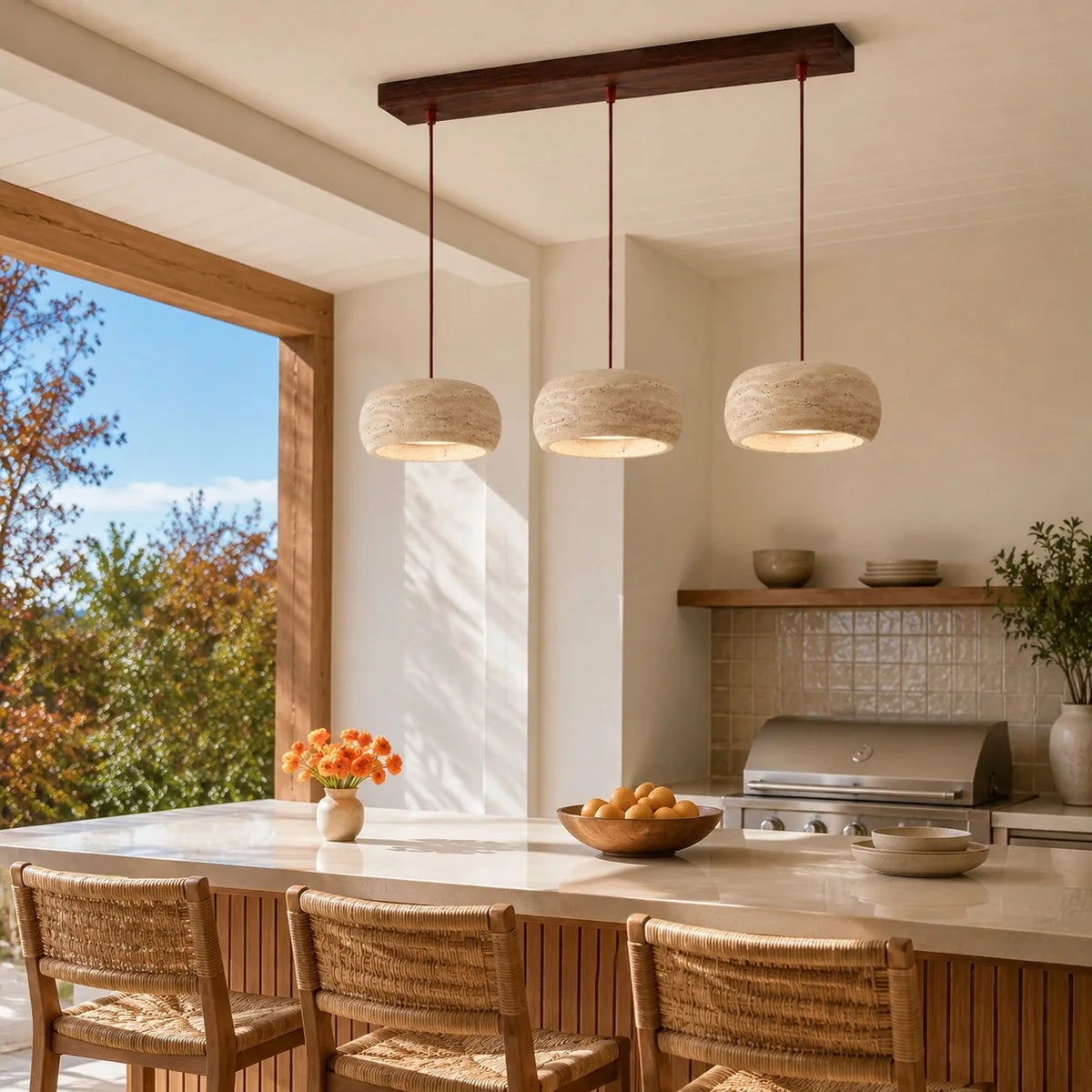 Kairi Natural Travertine Stone Vintage Cream Pendant Light 3