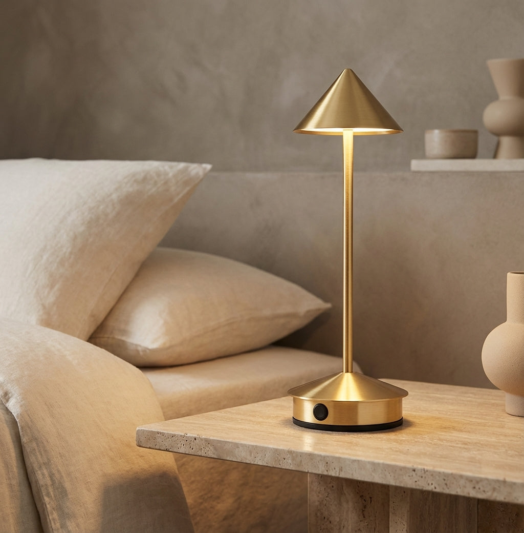 Modern Aluminium Cone Table Lamp - Rechargeable