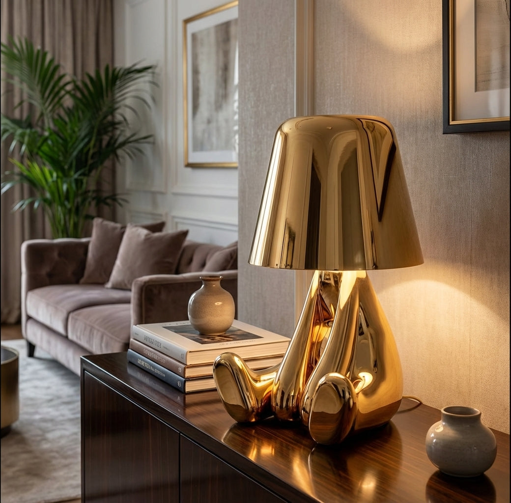 Modern Character Figurine Lamp - Misterlamp Sitting Gold Decor