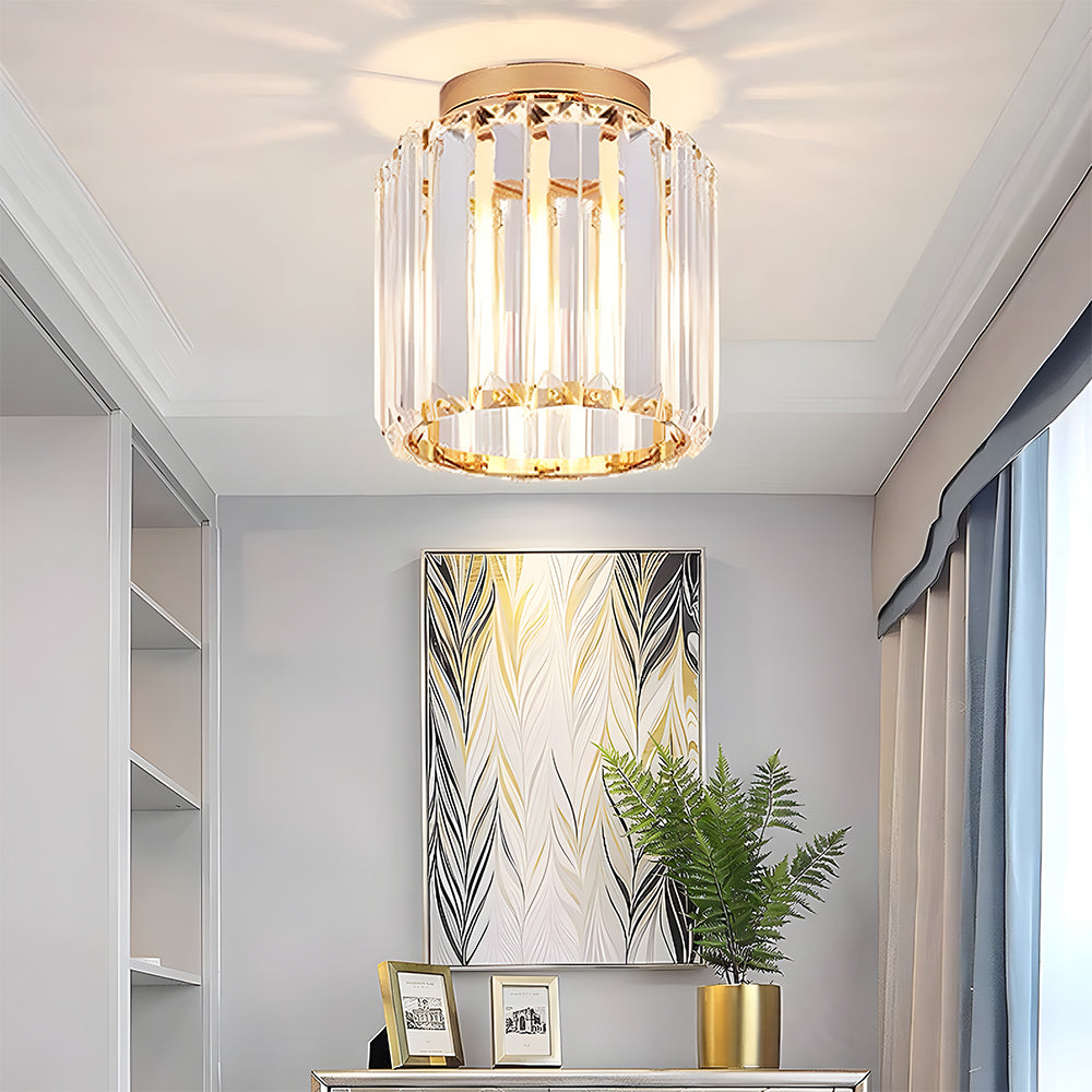 Modern Crystal Flush Mount Ceiling Light Black Hallway Fixture