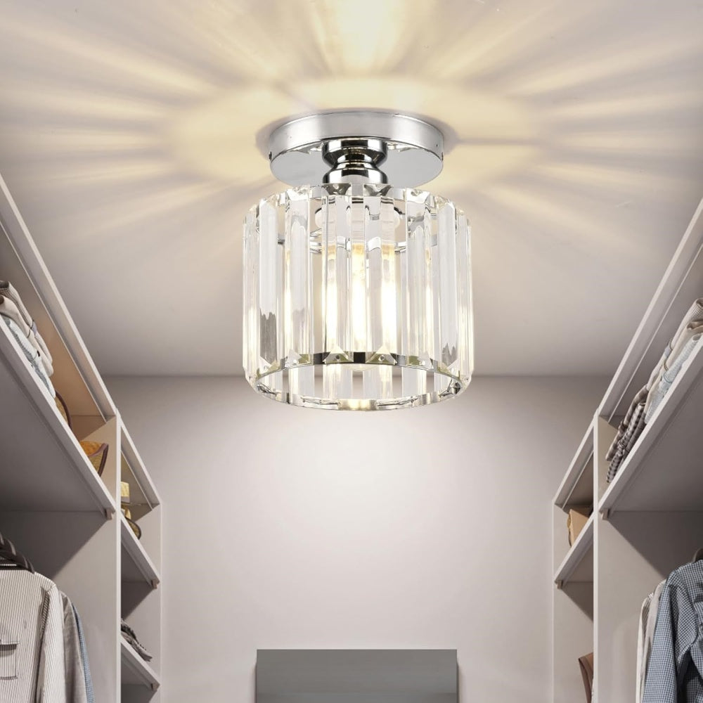 Modern Crystal Flush Mount Ceiling Light Black Hallway Fixture