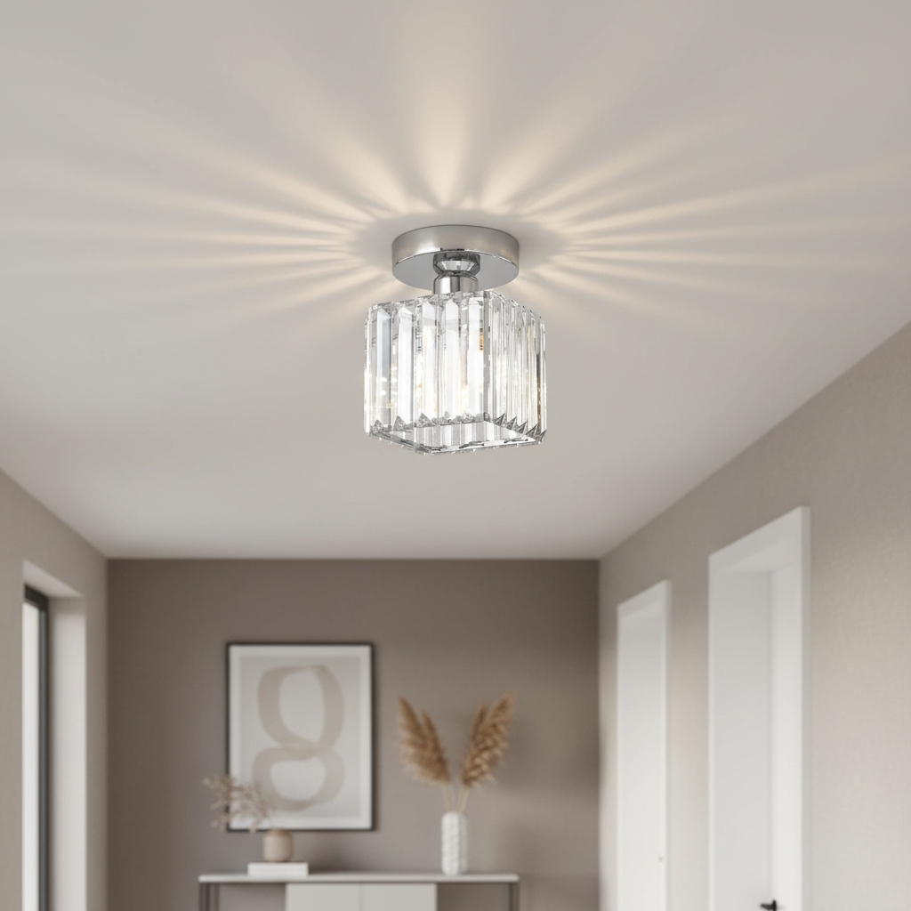 Modern Crystal Flush Mount Ceiling Light Black Hallway Fixture
